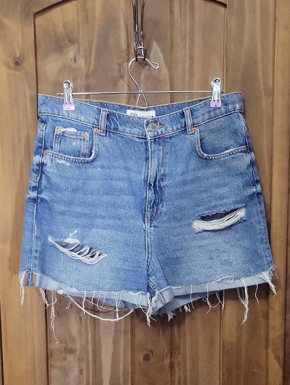 Zara Light Blue Distressed Denim Cutoff Shorts